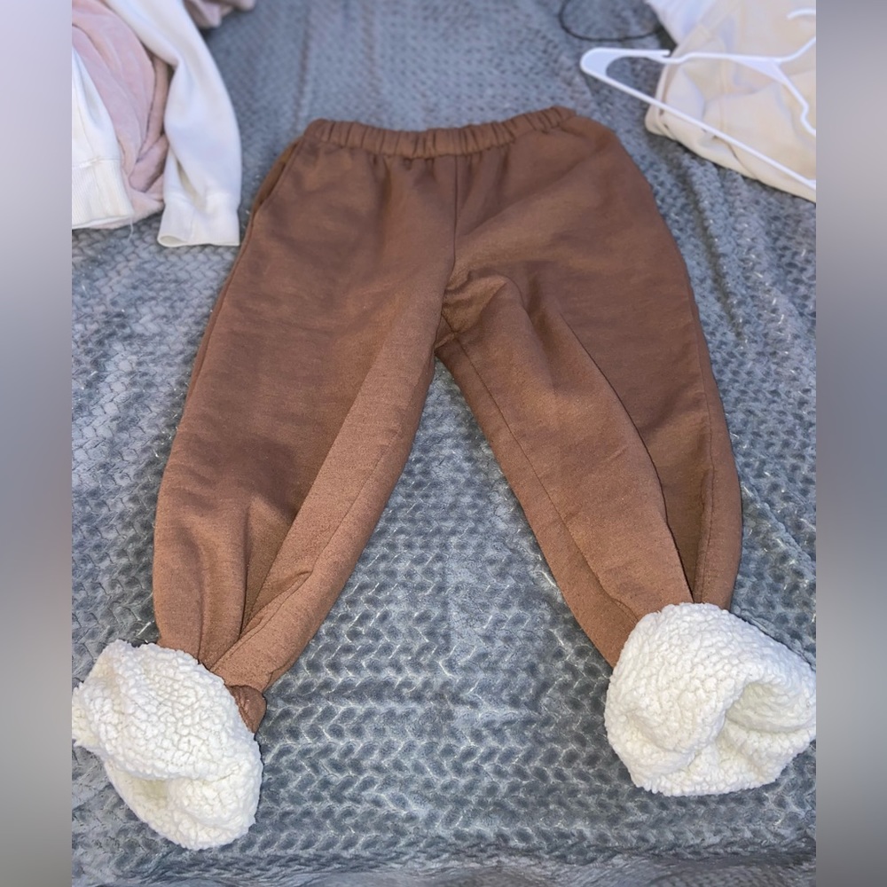 Brown Sweatpants with warm white soft fur inside
